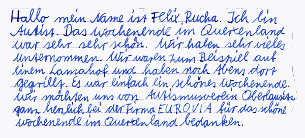 Felix sagt handschriftlich Danke